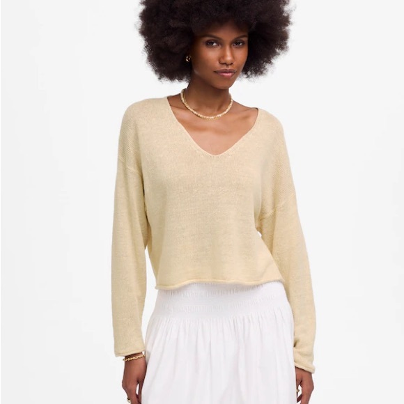 NWOT Madewell Linen V-Neck Sweater in beach sand size small - Picture 1 of 10